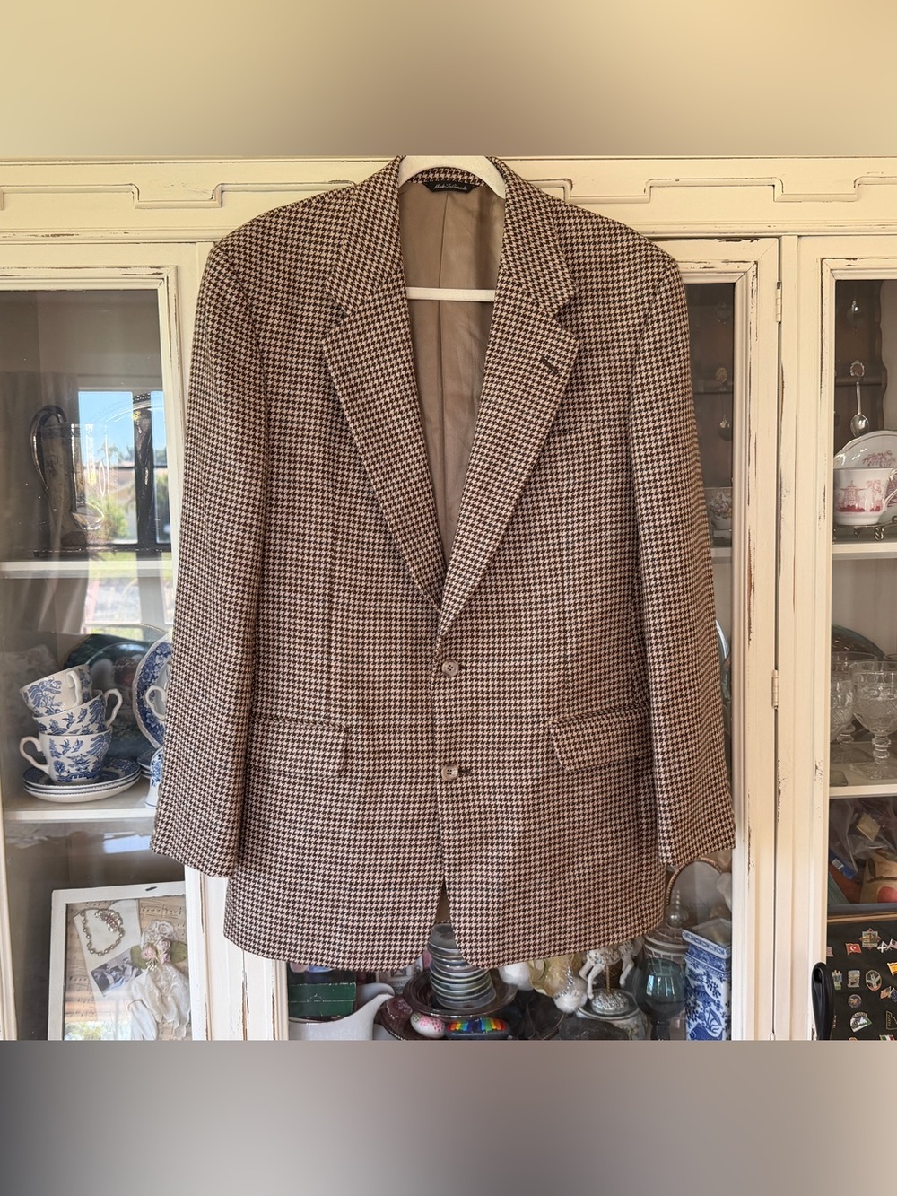 Saks Fifth Avenue Brown & Cream Houndstooth Sport Coat